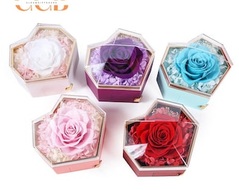 Preserved flower rose ring and pendant ring box, engagement wedding ring box, Valentine's Day ring box, birthday gift box, jewelry box