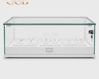 Glass Jewellery Display Cabinet with LED Light Option, Collectibles Display Case, Curio Display Cabinet, Lockable Showcase, Retail Display