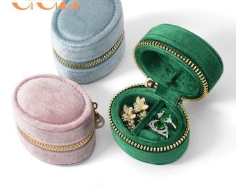 Round Velvet Travel Jewelry Case, Mini Zipper Organizer for Rings, Earrings & Necklaces, Bridesmaid Gift, Travel Accessory