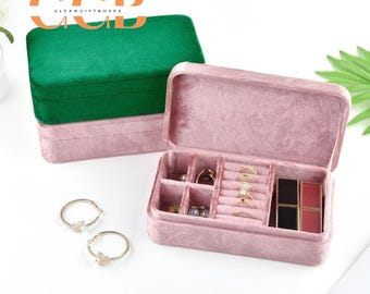 Velvet Multi-Compartment Jewelry Box, Organizer for Rings, Earrings Necklaces, Vanity Travel Storage