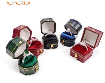 Octagon vintage velvet pu leather ring box for proposal or wedding