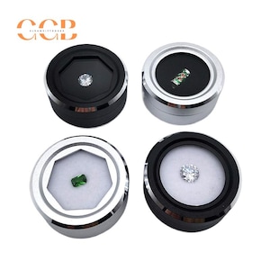 5pcs Clear glass round loose stone display box, transparent gemstone and diamond storage case with metal frame for jewelry collectors