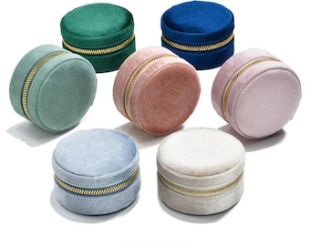 Round Velvet Travel Jewelry Case, Mini Zipper Organizer for Rings, Earrings & Necklaces, Bridesmaid Gift, Travel Accessory