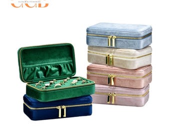 Velvet multifunctional portable ring and earring box, high-end velvet jewelry storage box, jewelry travel box