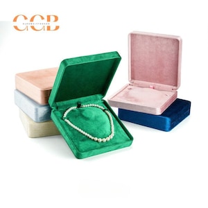 Multi color square velvet pearl necklace box, wedding gift box, jewelry storage box, necklace box, wholesale jewelry box, anniversary box