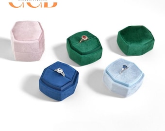 Hexagonal Velvet Ring Box with Lift-Off Lid，Elegant Engagement & Proposal Ring Holder, Wedding Photo Prop, Bridal Gift