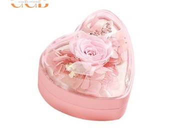 Real Preserved Rose Heart Ring Box, Handmade Proposal and Engagement Box