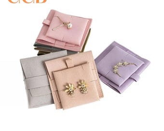 20pcs 12 color jewelry pouch set 8x8cm with 6x6cm holder, multi color suede jewelry packaging for earrings rings necklaces