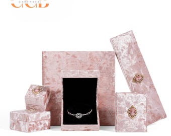 Boîte à bijoux portrait en velours rose, bague en velours, boîte à pendentifs en velours, boîte à bracelets, boîte à bijoux, boîte à double anneau, boîte à bagues pour propositions