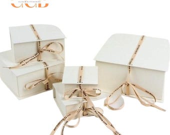 10pcs book style jewelry gift box with ribbon, white necklace ring earring packaging box set, elegant jewelry storage and gift boxes