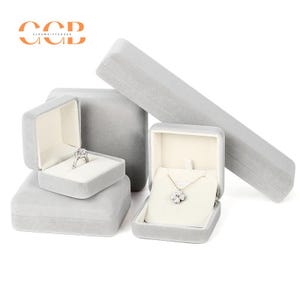 Gray Velvet Necklace Earring Ring Jewelry Box, Necklace Box, Ring Box, Jewelry Set Box, Bracelet Box, Anniversary Or Wedding Gift Box