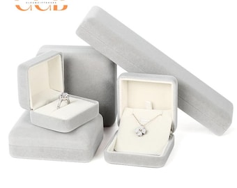 Gray Velvet Necklace Earring Ring Jewelry Box, Necklace Box, Ring Box, Jewelry Set Box, Bracelet Box, Anniversary Or Wedding Gift Box
