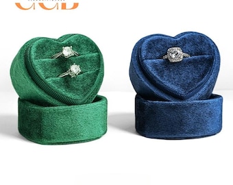 Heart-Shaped Velvet Ring Box, Single or Double Slot Jewellery Box for Engagement, Wedding Rings, Romantic Proposal & Bridal Accessory