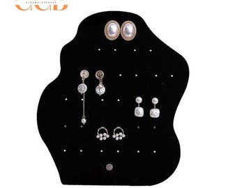 Black acrylic earring display stand, earring jewelry organizer, earring holder for studs, hoops, and dangle earrings, jewelry store display
