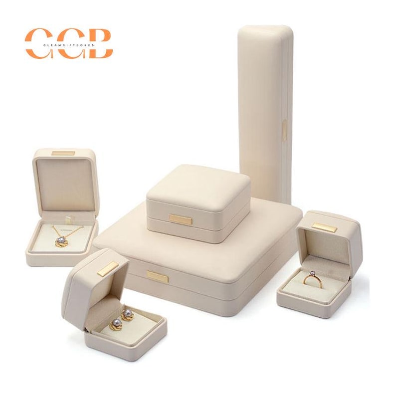 Kundenspezifische Premium-Luxus-Schmuckschatulle aus Lavendel und weißem Leder, Schmuckset, Mikrofaserfutter, Schmuckverpackung, Armband- und Halskettenbox Bild 4