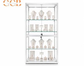 Glass Jewellery Display Cabinet, Jewelry Display Case, Retail Display Cabinet, Glass Showcase, Adjustable Shelves, Optional Lighting