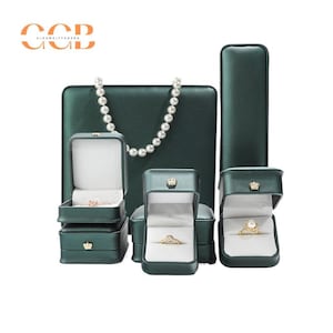 Pu leather dark green crown ring box, pendant box, bracelet box, wedding ring box, earrings and earrings box, jewelry gift box