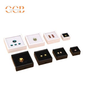 20/50/100 pezzi Contenitori per esposizione di gemme bianche in plastica per gemme e diamanti, scatola di vetro per gemme, scatola per pietre preziose, scatola per esposizione di pietre preziose