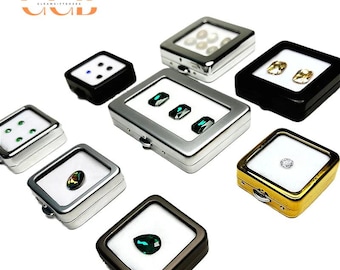 5 stücke Glas Top Lose Stein Display Box, Edelstein Organizer mit Pressverschluss, tragbare Schmuck Ring Metall Einstellung Aufbewahrungskoffer für Edelsteine Erkenntnisse