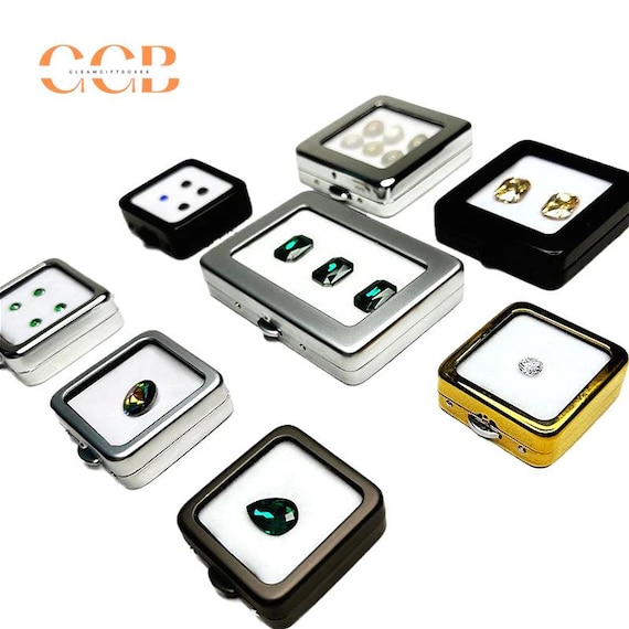 5pcs Glass Top Loose Stone Display Box, Gem Organizer with Press Clasp, Portable Jewelry Ring Metal Setting Storage Case for Gems & Findings