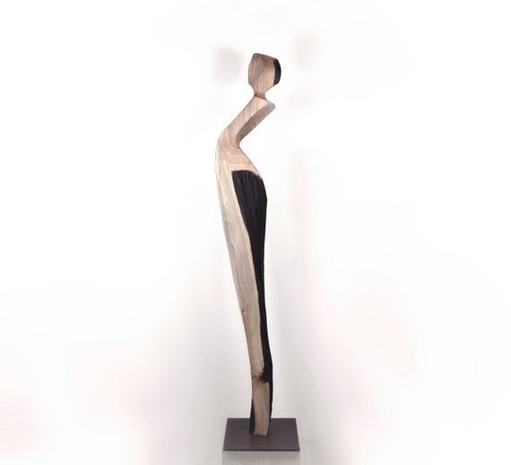 Large sculpture 130 cm, 51" woman abstract, modern, statue, walnut wood