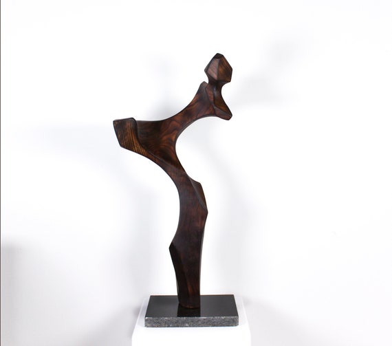 Wooden sculpture 59 cm, cherry, woman abstract, on granite base
