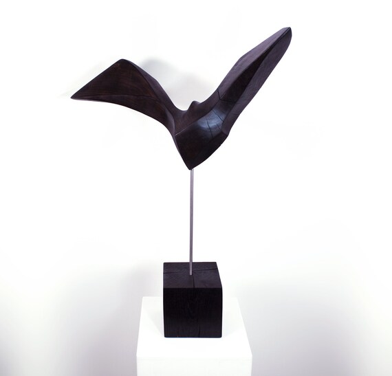 Art object 80 cm, 31", wooden sculpture, abstract bird, decorative object, plastic