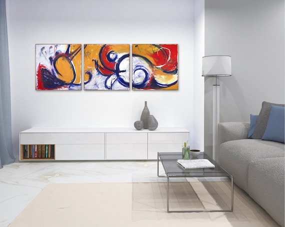 Oil painting 183 x 61 cm, 72" x 24" large abstract image. Canvas made of stretcher frame, three parts