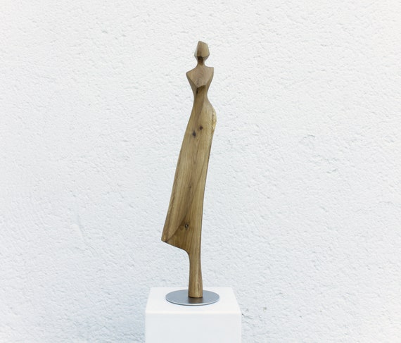 Wooden sculpture, 70 cm, art object, woman, abstract, modern, minimalist, oak wood