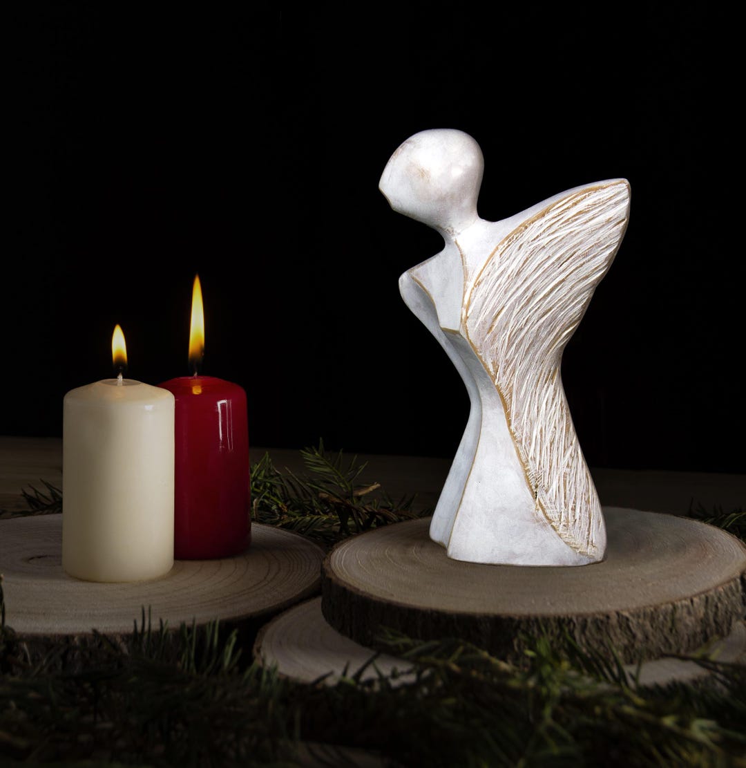 Hand-carved Angel Figurine, Unique Modern Wooden Angel, Angel Statue ...