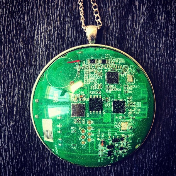 Unique Steampunk cyberpunk postpunk dieselpunk goth alternative punk microchip printed circuit board resin large pendant 60mm necklace