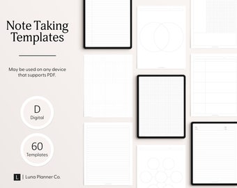 60 Digital Note Taking Templates| White Mode| Goodnotes| Notability| Noteshelf| PDF| iPad| Tablet| Students| College
