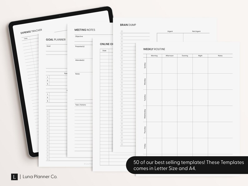 50 Printable Everyday Templates White Mode Goodnotes Notability