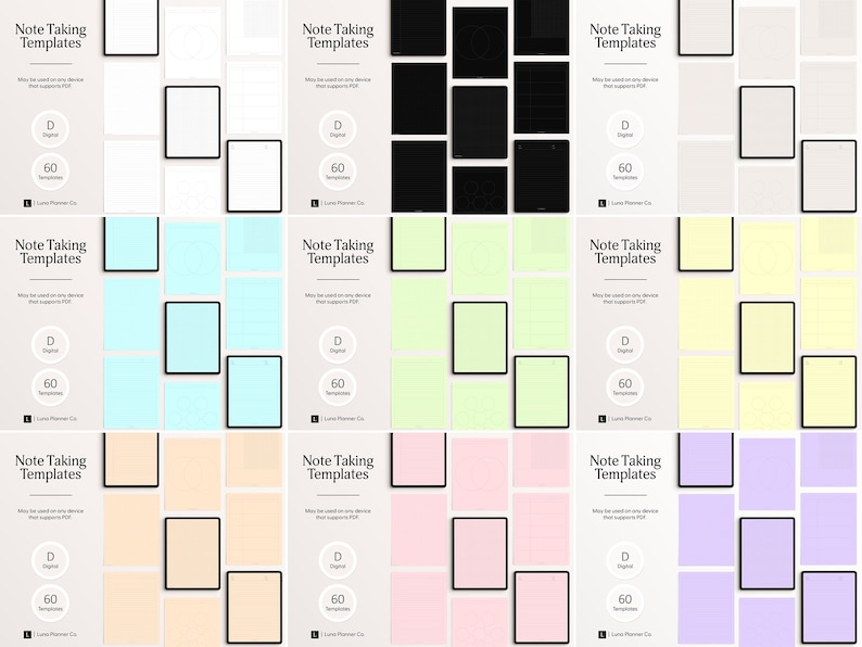 Digital Note Taking Templates Bundle| Multi Color | 500+ Templates ...