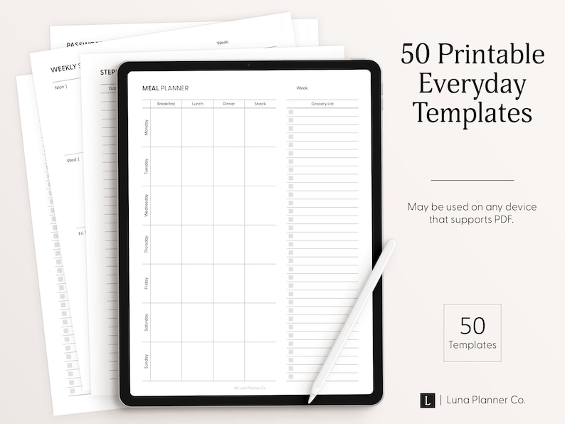 50 Printable Everyday Templates White Mode Goodnotes Notability