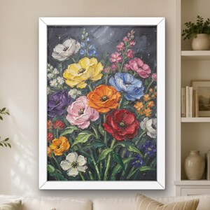 Kleurrijke tuinbloemen schilderij digitale print | Acryl klaproos muurdecoratie | Printbare kunst | Direct te downloaden | Hoge resolutie tot DIN A0 Cadeau