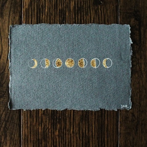Moon phases ink drawing with 24ct gold leaf