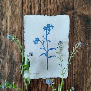Forget-me-not original linocut ~ blue ~ hand carved and printed ~ original artwork ~ wildflower print ~ A6