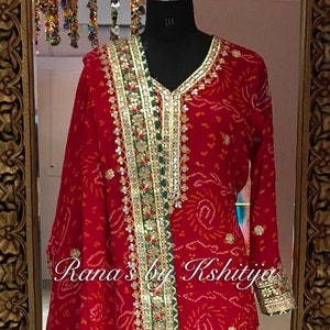 Designer Red Bandhani Hand Tie and Dye Suit in Rich Handwork - 3 Piece Set