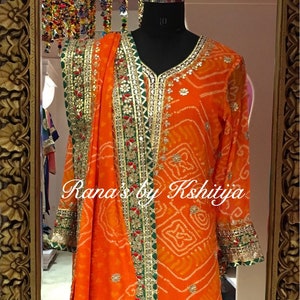 Designer Orange Bandhani Hand Tie and Dye Suit in Rich Handwork - 3 Piece Set