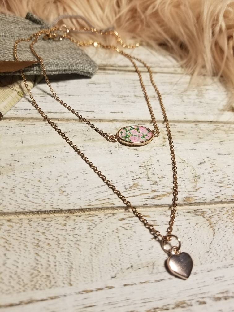 Rose and heart necklace Clearance