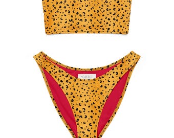 Gepardmönster Bandeau Bikini Badkläder för Dam, Djurmönstrad Bikini