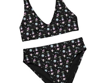 Otroligt, Utomjordingar och rymden, Bikini med hög midja, Badkläder för kvinnor, Alternativ bikini, Sommaressenier, Festivalmode