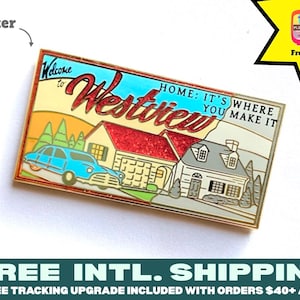 Westview Emaille Pin | Glitter rode retro superheld stad mcu amerika stad merch maximoff om oud te worden in gift comic comics geschenken