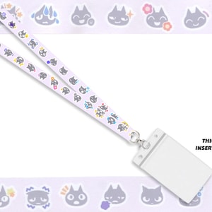ACNH LANYARD: Reacción de gatos sobreeact Emoji Cat Meow / Animal game emote amiibo titular de la tarjeta