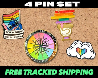 PRIDE 4 Pin Set | Enamel pins included : Ohana , Show yourself, Equalitea, Fantasy hands ( lgbtq , mardi gras, equality , same sex love) 