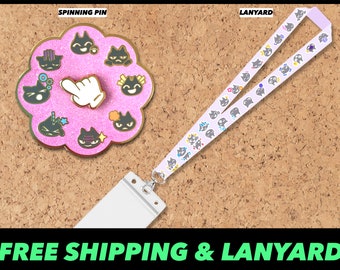 Emaille Pin : Overeact Cats Spinner | Animal King Glitzer Emaille Kette Anstecker