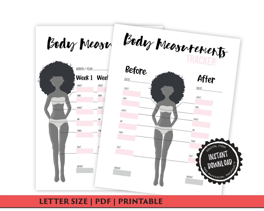 Body Measurement Tracker for Black Women, Printable Weight Loss Planner ...