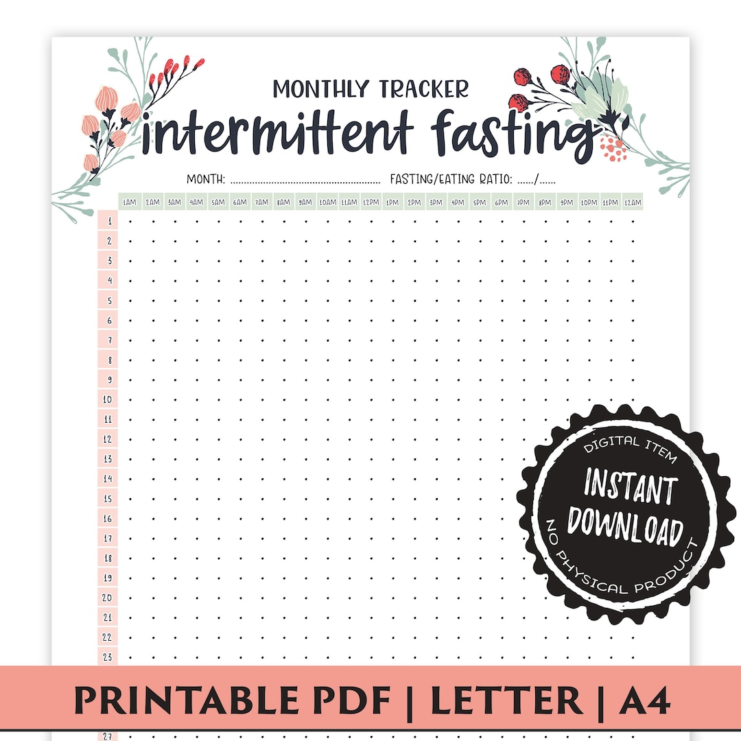 Fasting Printable, Monthly Fasting Tracker, Intermittent Fasting Planner, Fasting Journal ...