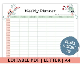 Editable Weekly Planner Printable for Time Blocking and Time Management, Block Schedule, Work Planner Printable, Weekly Agenda PDF
